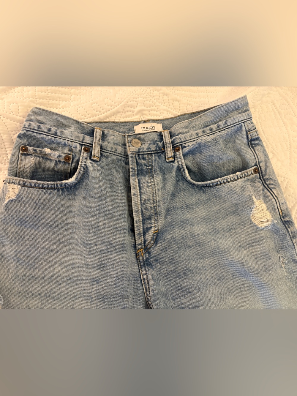 NUUDS The Straight Classic Jeans Ranger Light Wash Distressed Raw Hem size 26/S - Picture 7 of 14